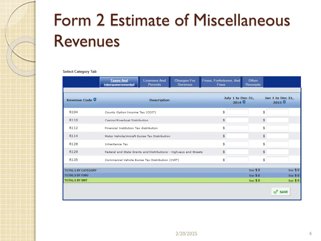 form 2 estimate of miscellaneous revenues