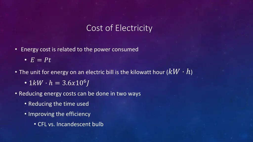 cost of electricity