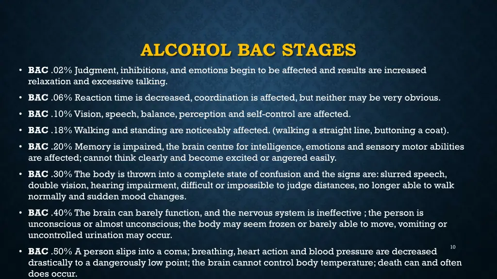 alcohol bac stages