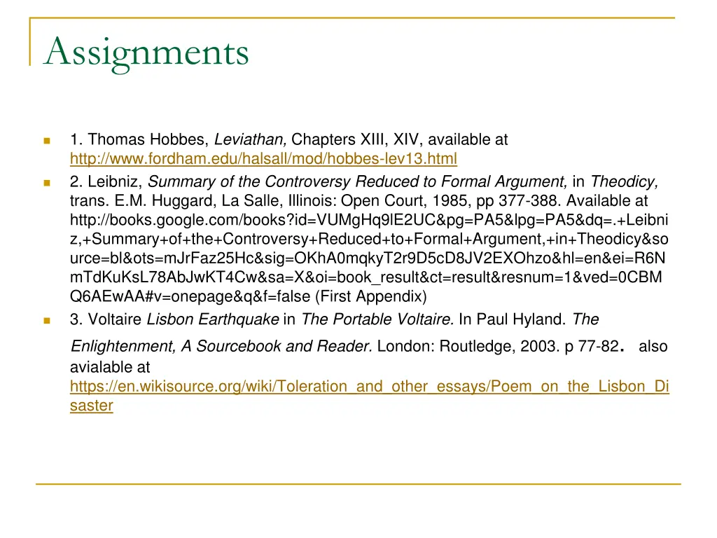 assignments