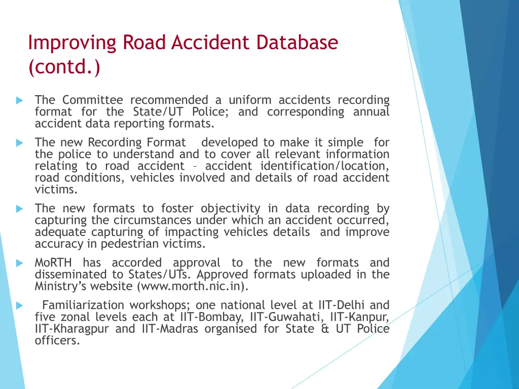improving road accident database contd
