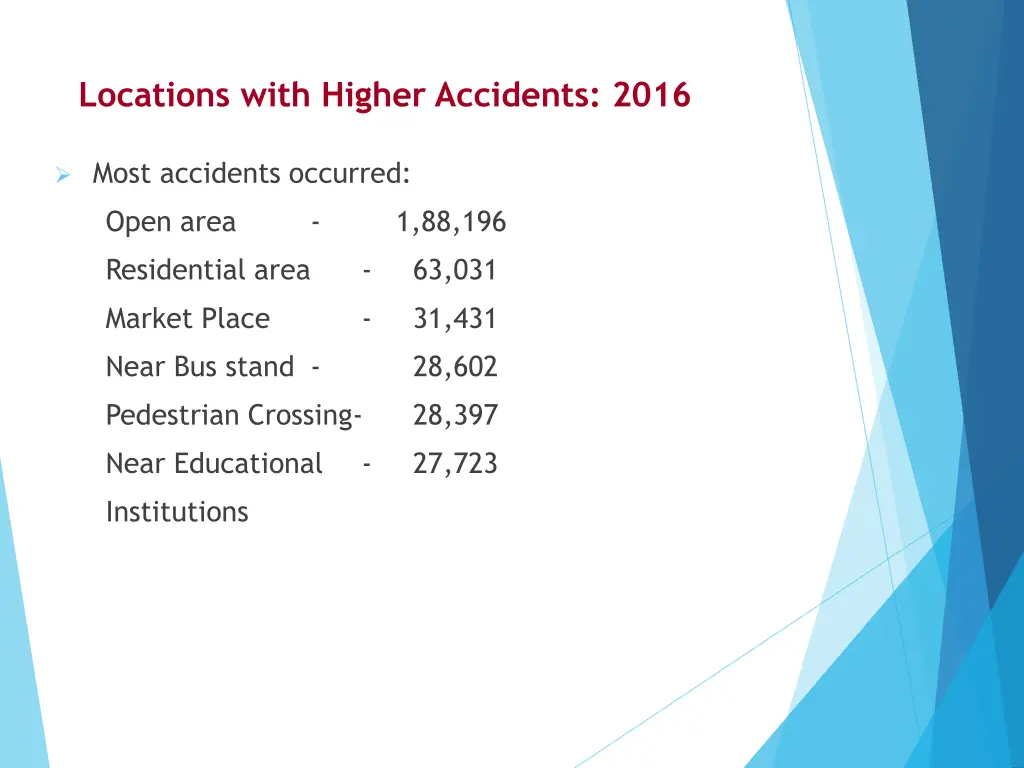 locations with higher accidents 2016