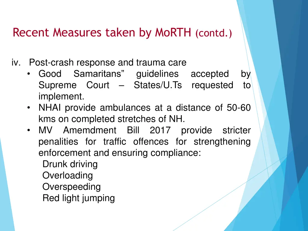 recent measures taken by morth contd 2
