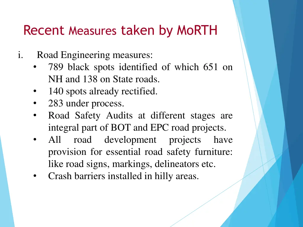 recent measures taken by morth