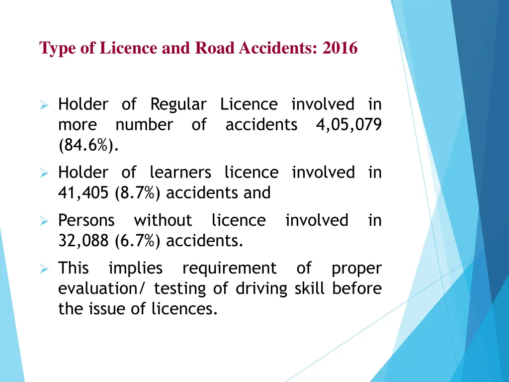 type of licence and road accidents 2016