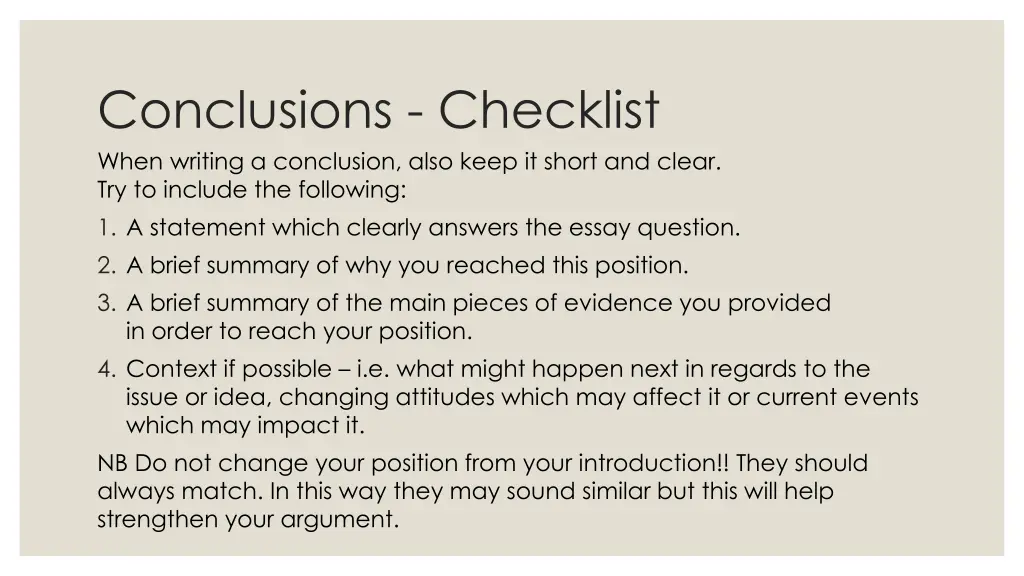 conclusions checklist when writing a conclusion