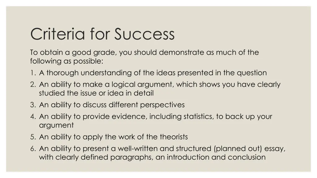 criteria for success