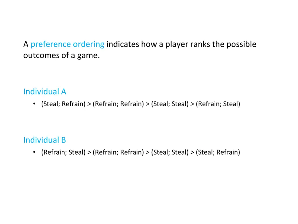 a preference ordering indicates how a player