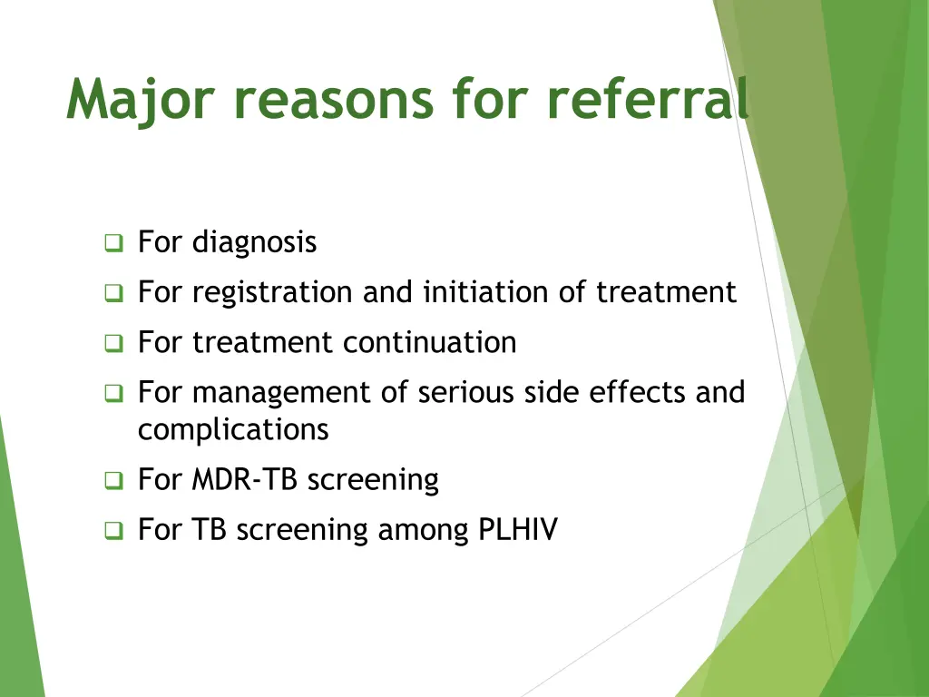 major reasons for referral