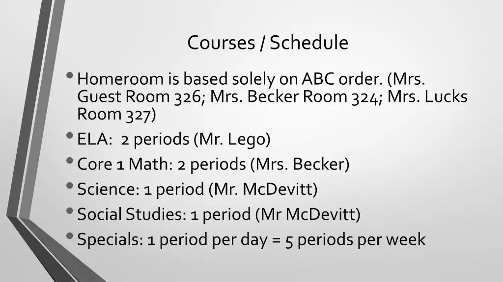 courses schedule