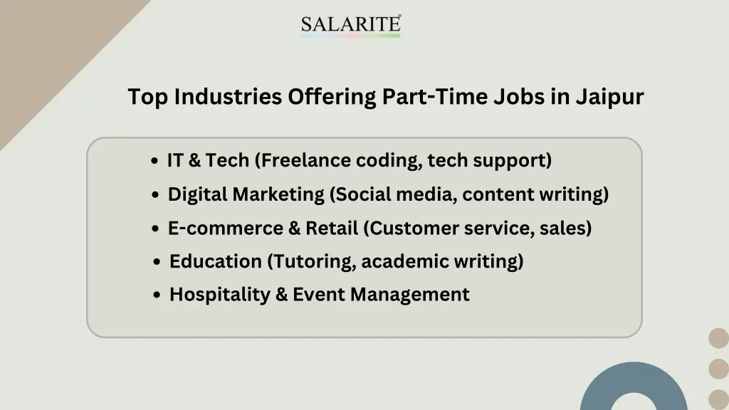 top industries offering part time jobs in jaipur