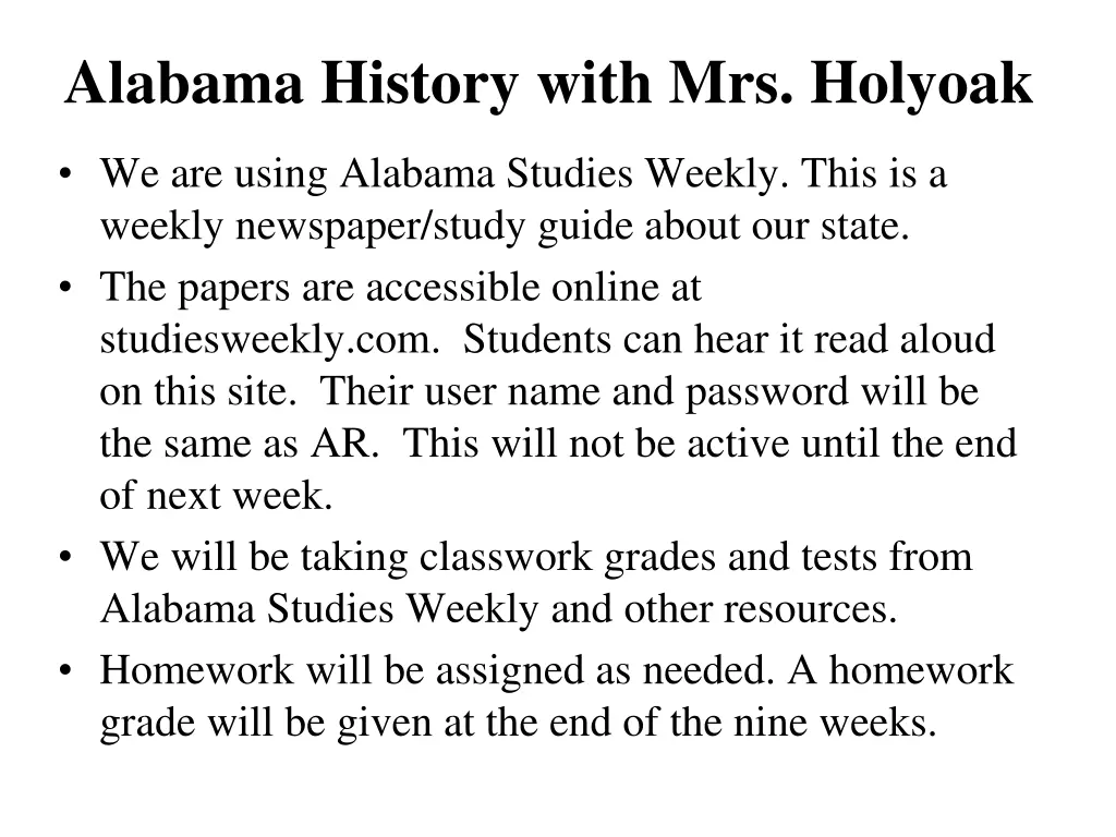 alabama history with mrs holyoak