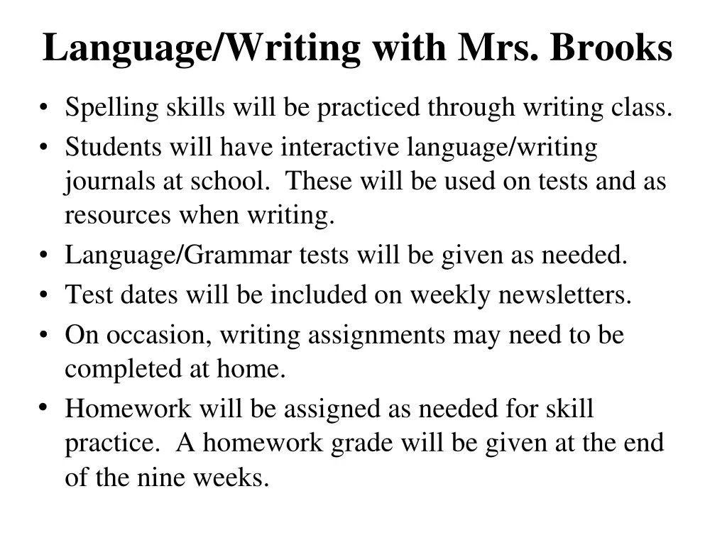 language writing with mrs brooks