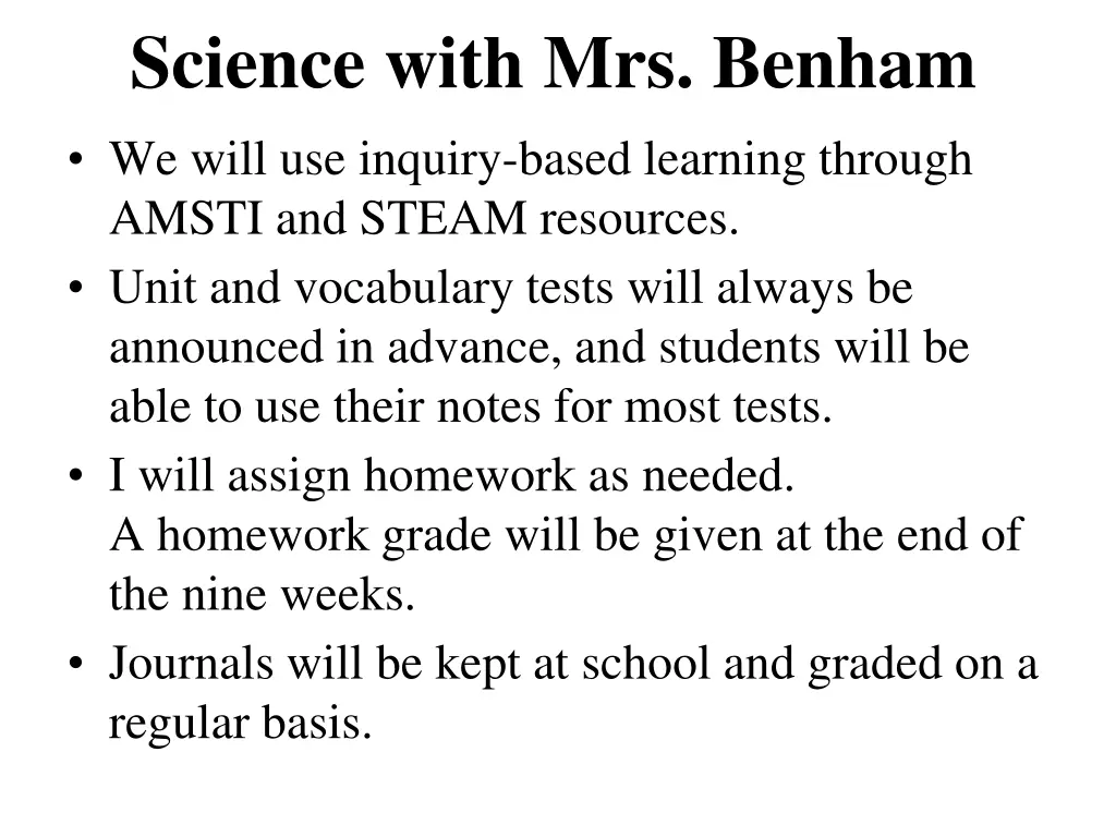 science with mrs benham