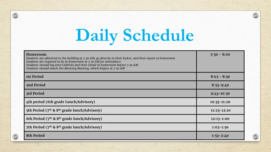 daily schedule