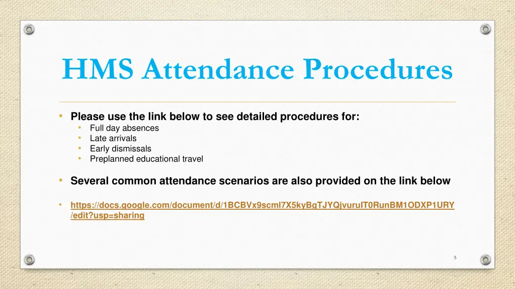 hms attendance procedures