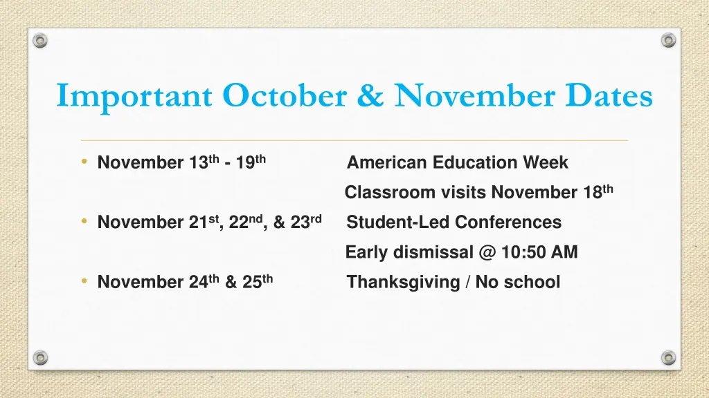 important october november dates