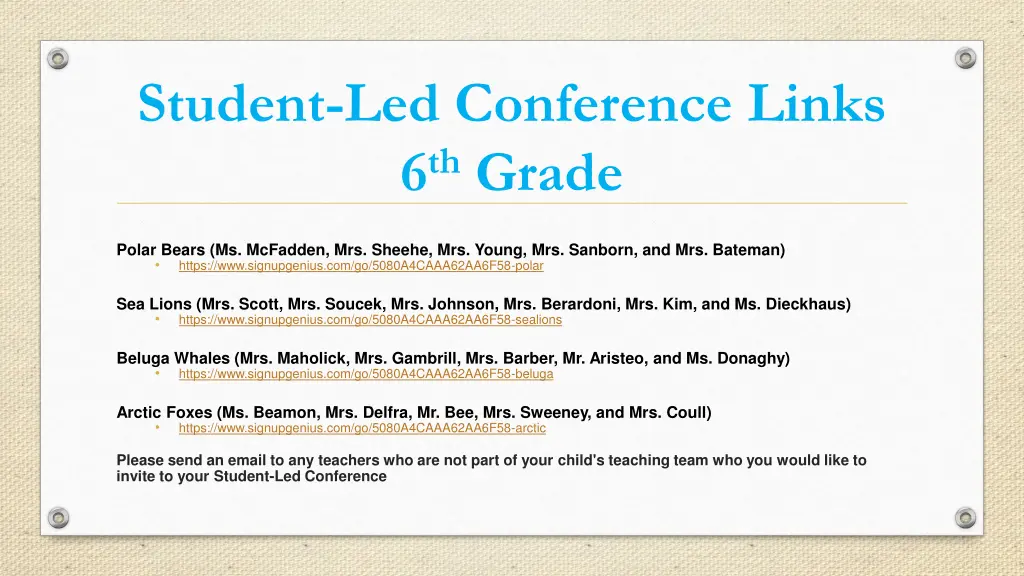 student led conference links 6 th grade