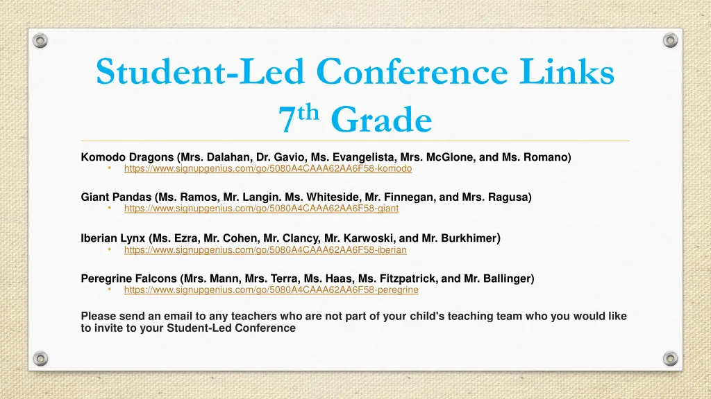 student led conference links 7 th grade