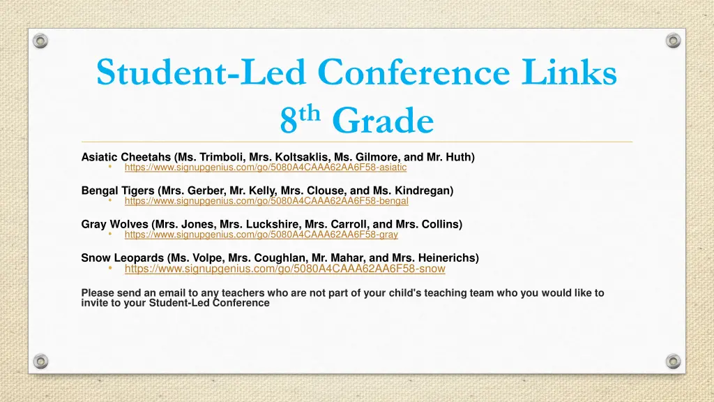 student led conference links 8 th grade