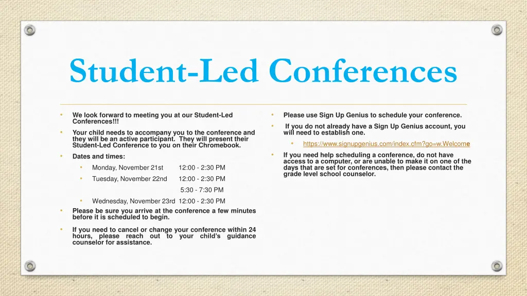student led conferences