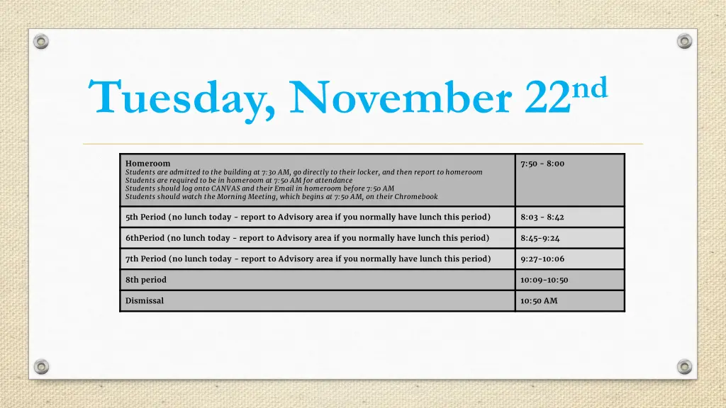 tuesday november 22 nd