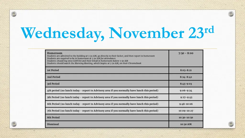 wednesday november 23 rd