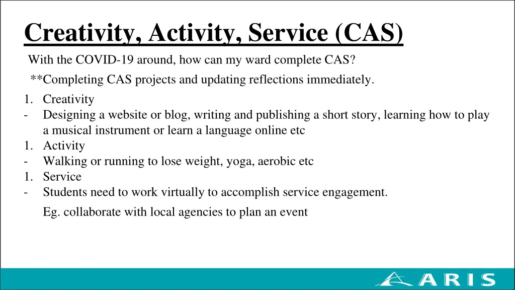 creativity activity service cas with the covid