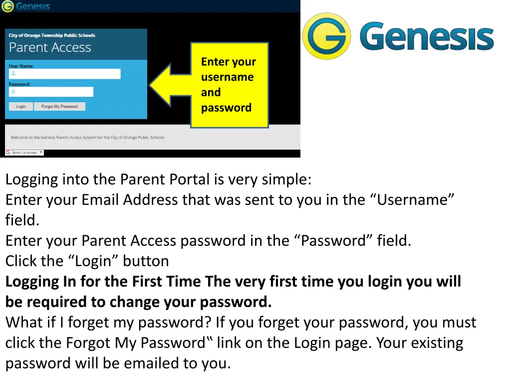 enter your username and password
