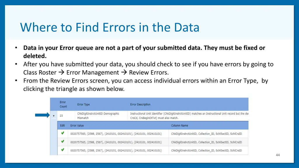 where to find errors in the data