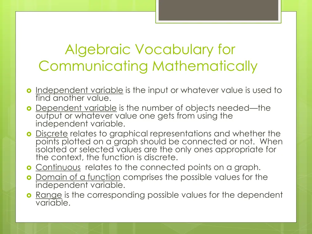 algebraic vocabulary for communicating