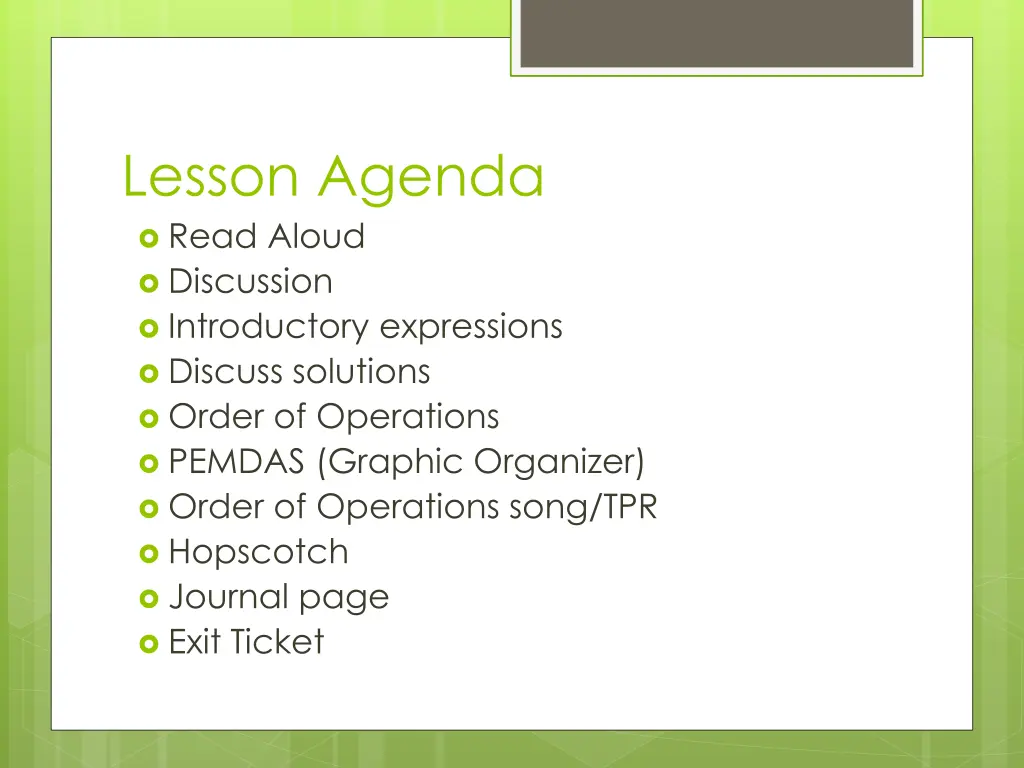 lesson agenda read aloud discussion introductory