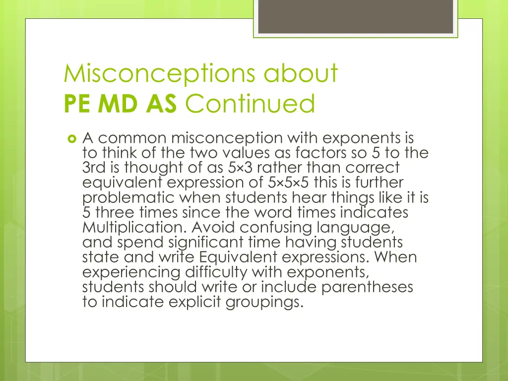 misconceptions about pe md as continued