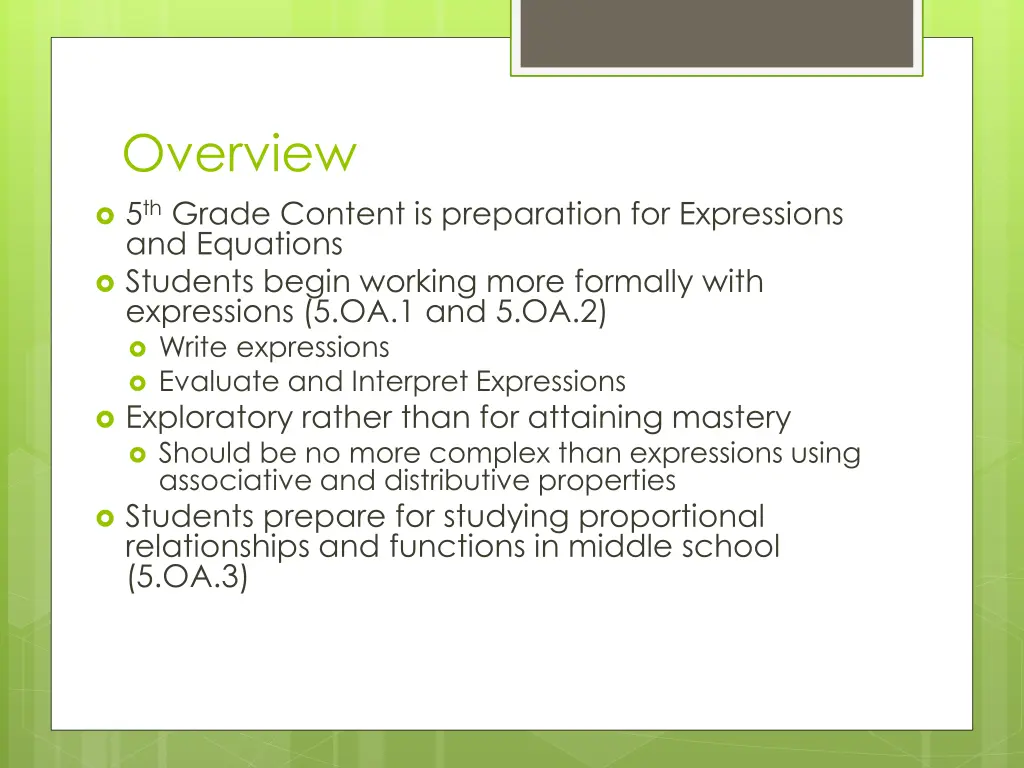 overview 5 th grade content is preparation