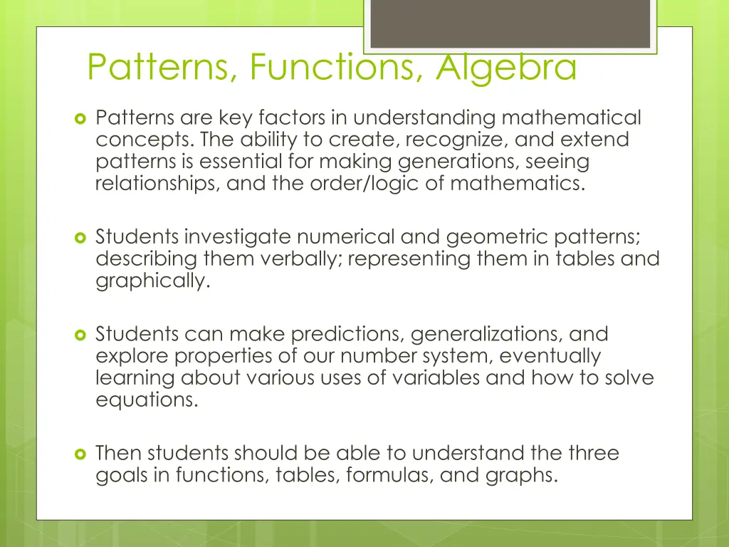 patterns functions algebra