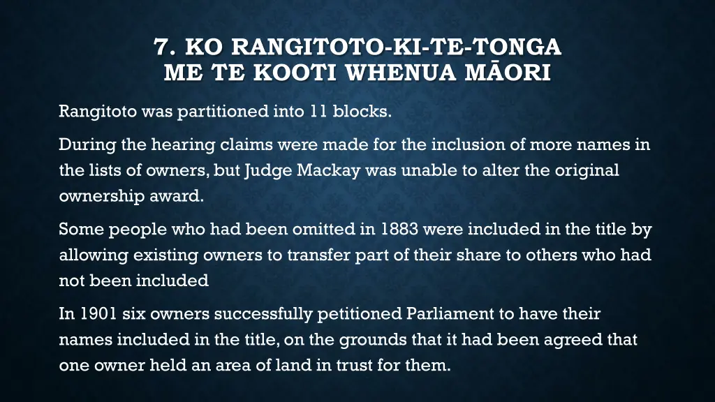 7 ko rangitoto ki te tonga me te kooti whenua 5