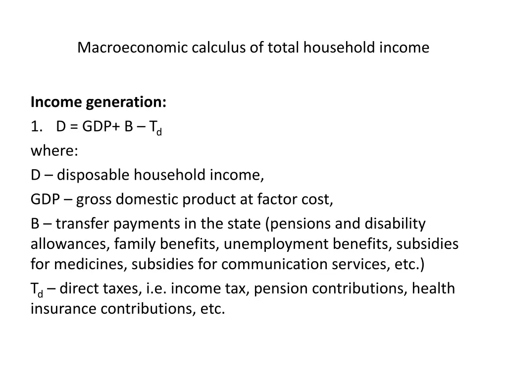 macroeconomic calculus of total household income