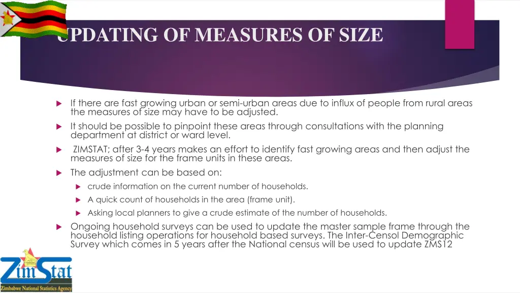 updating of measures of size
