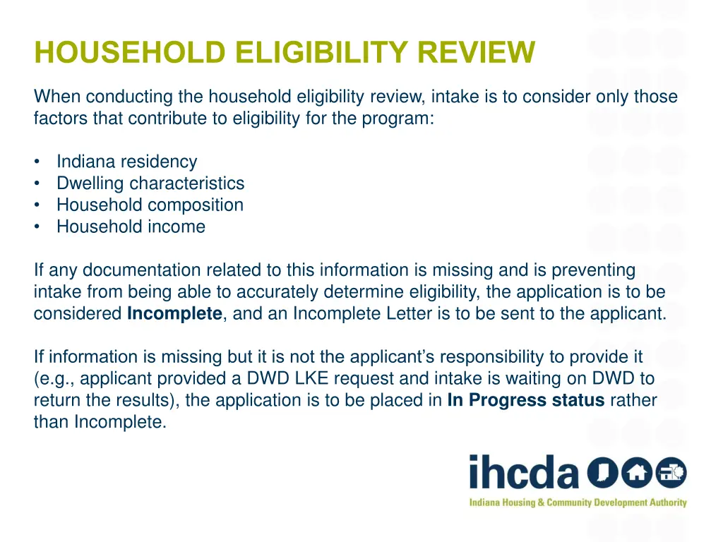 household eligibility review