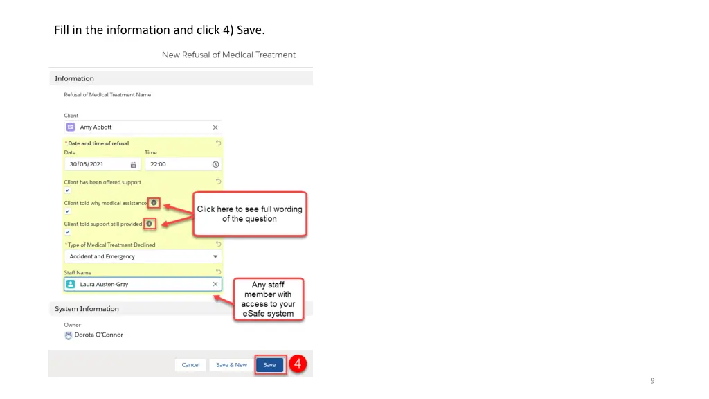 fill in the information and click 4 save