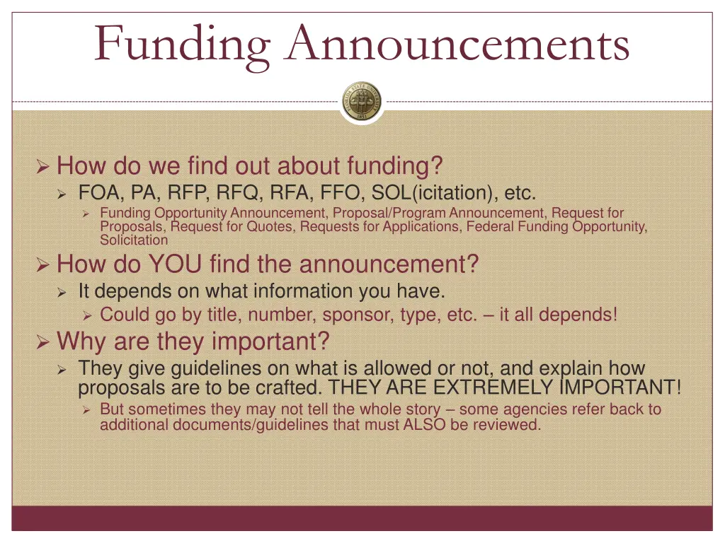 funding announcements