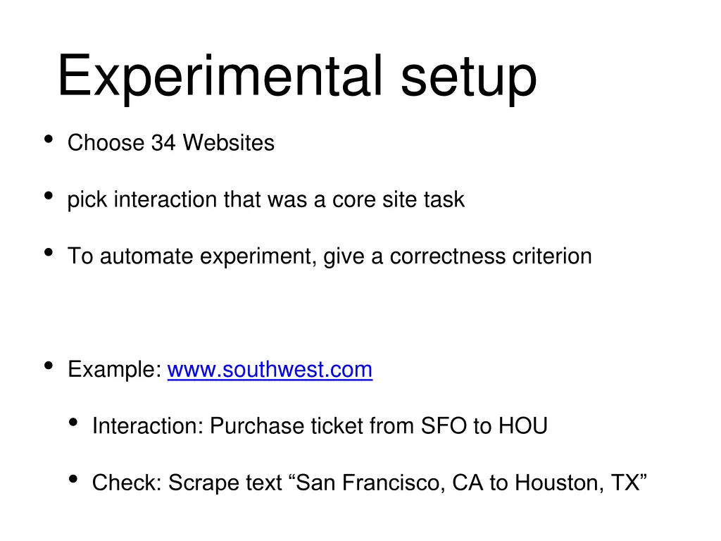 experimental setup choose 34 websites