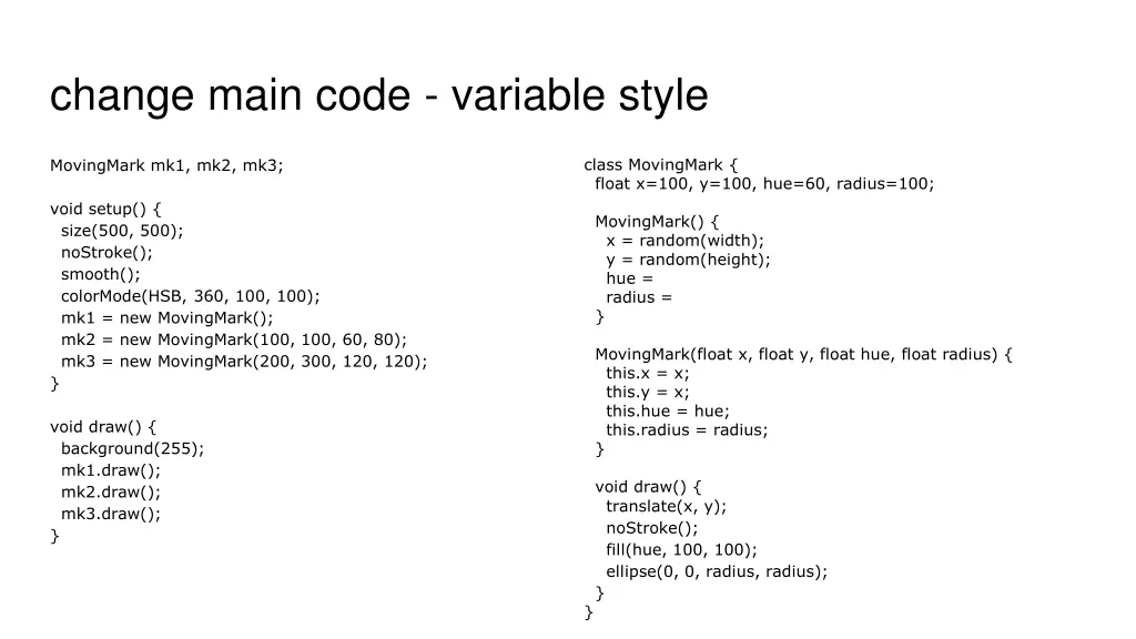 change main code variable style