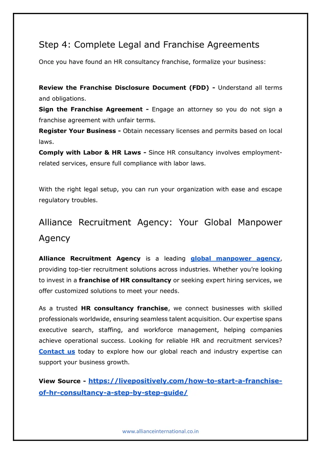 step 4 complete legal and franchise agreements