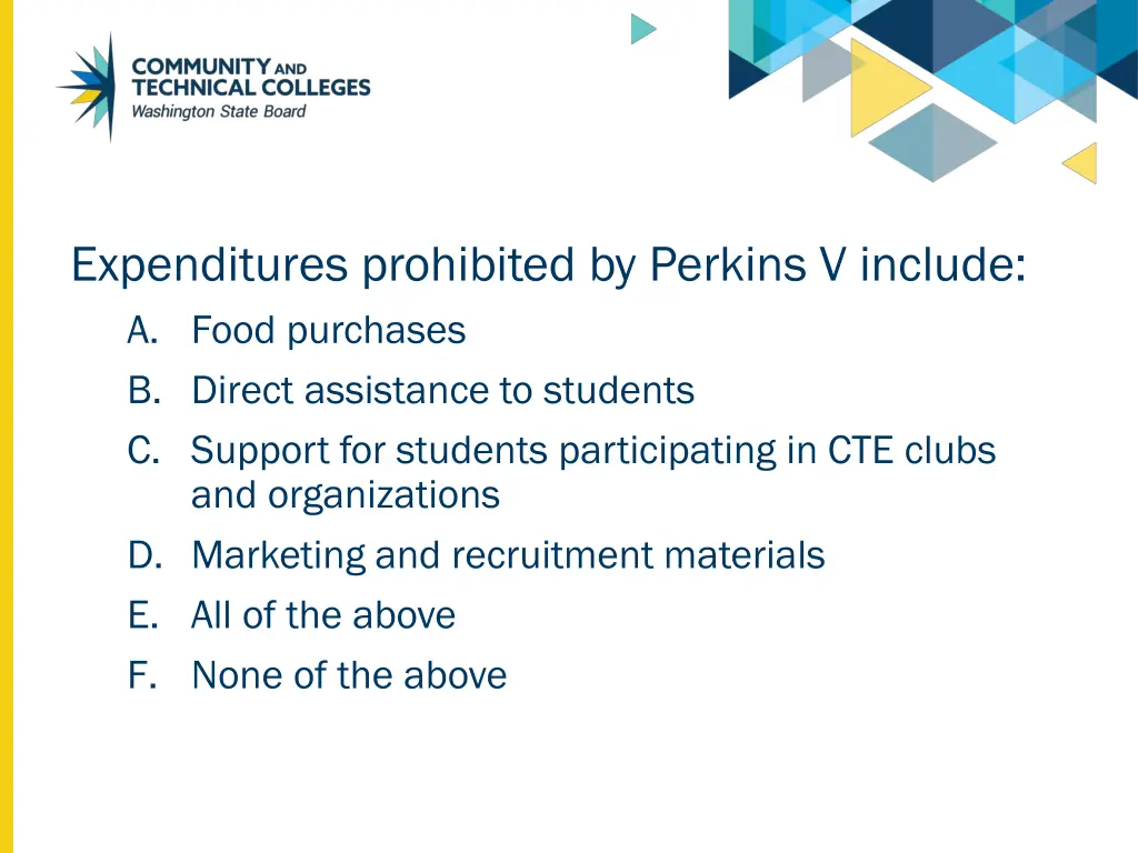 expenditures prohibited by perkins v include