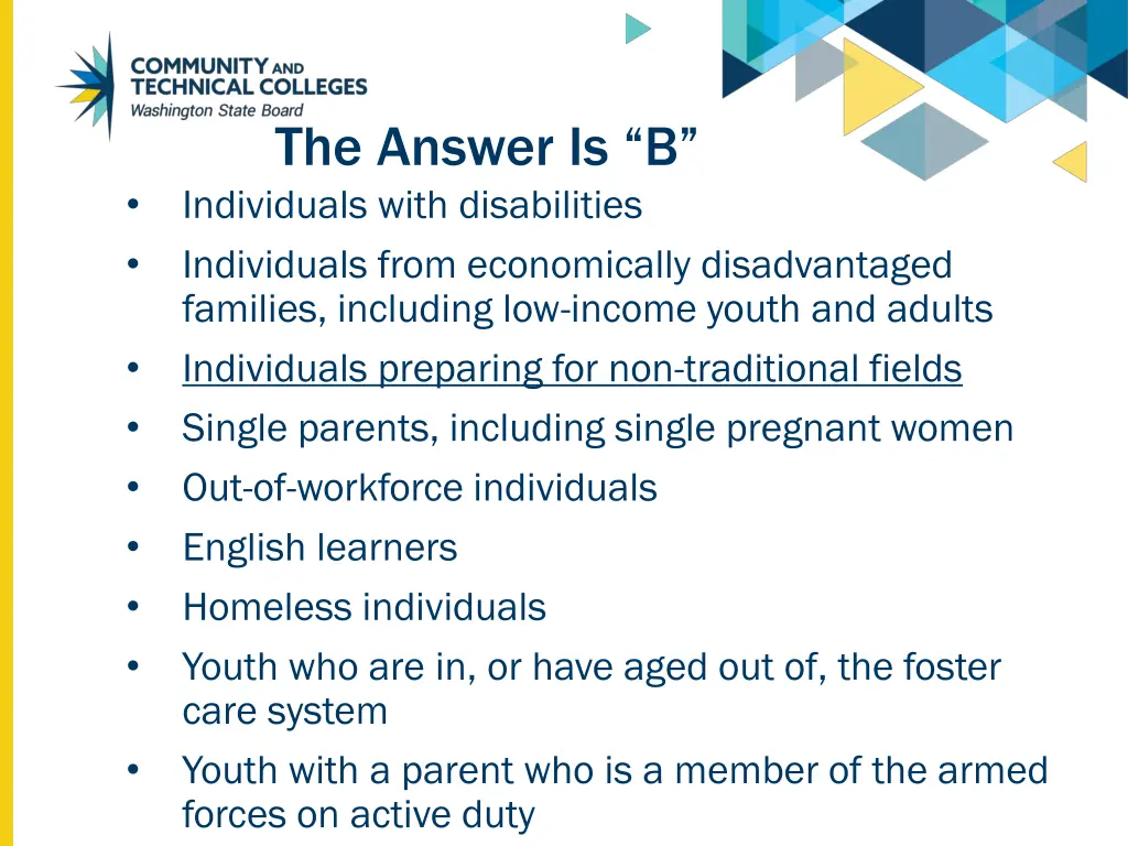 the answer is b individuals with disabilities