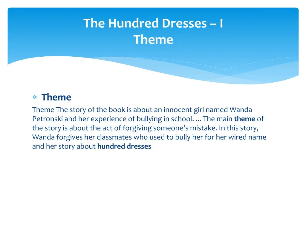 the hundred dresses i theme
