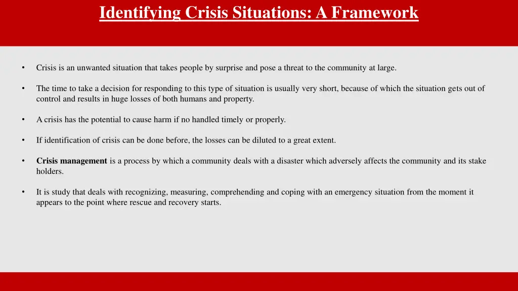 identifying crisis situations a framework