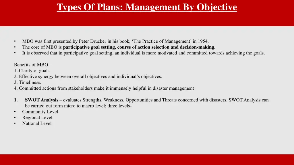 types of plans management by objective