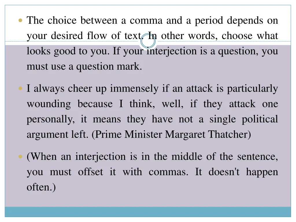 the choice between a comma and a period depends